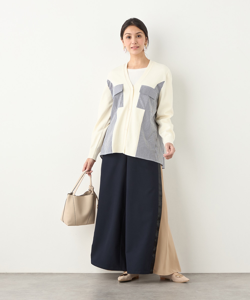 異素材切り替えワイドパンツ