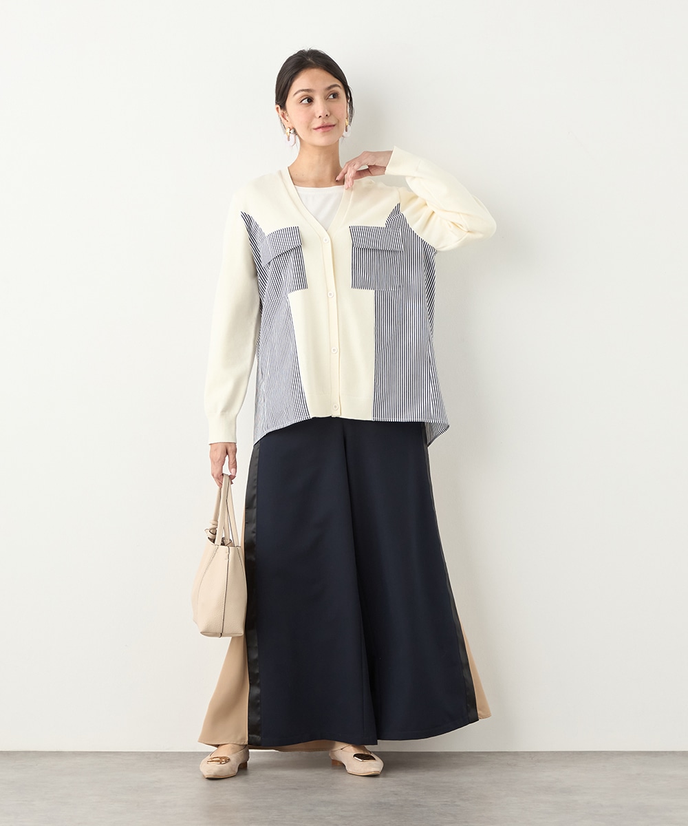 異素材切り替えワイドパンツ