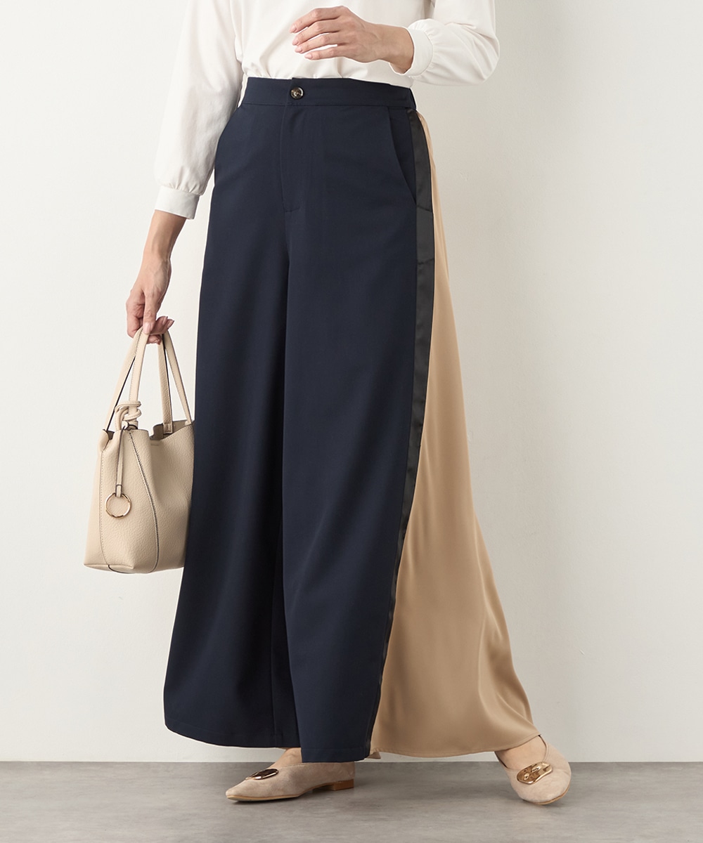 異素材切り替えワイドパンツ