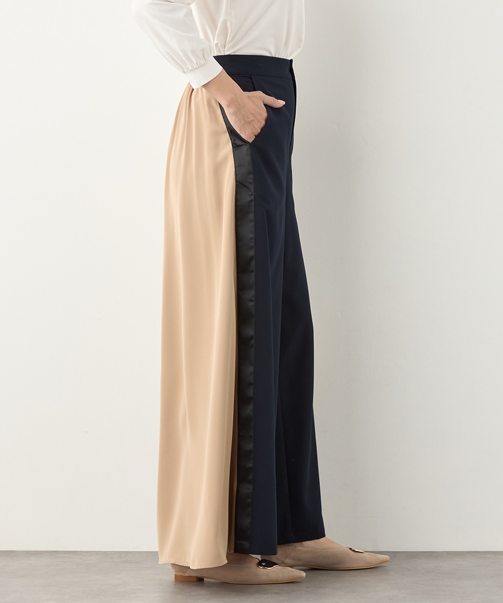 異素材切り替えワイドパンツ
