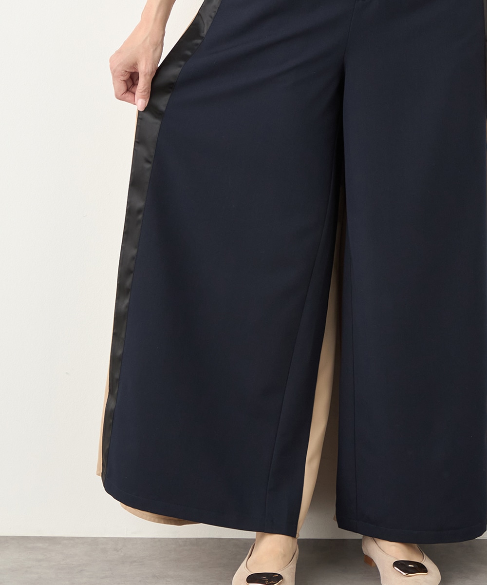異素材切り替えワイドパンツ