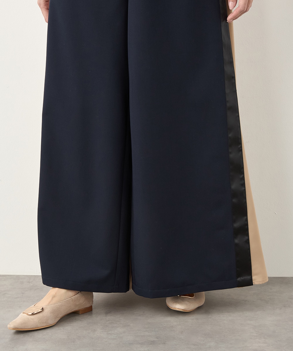 異素材切り替えワイドパンツ