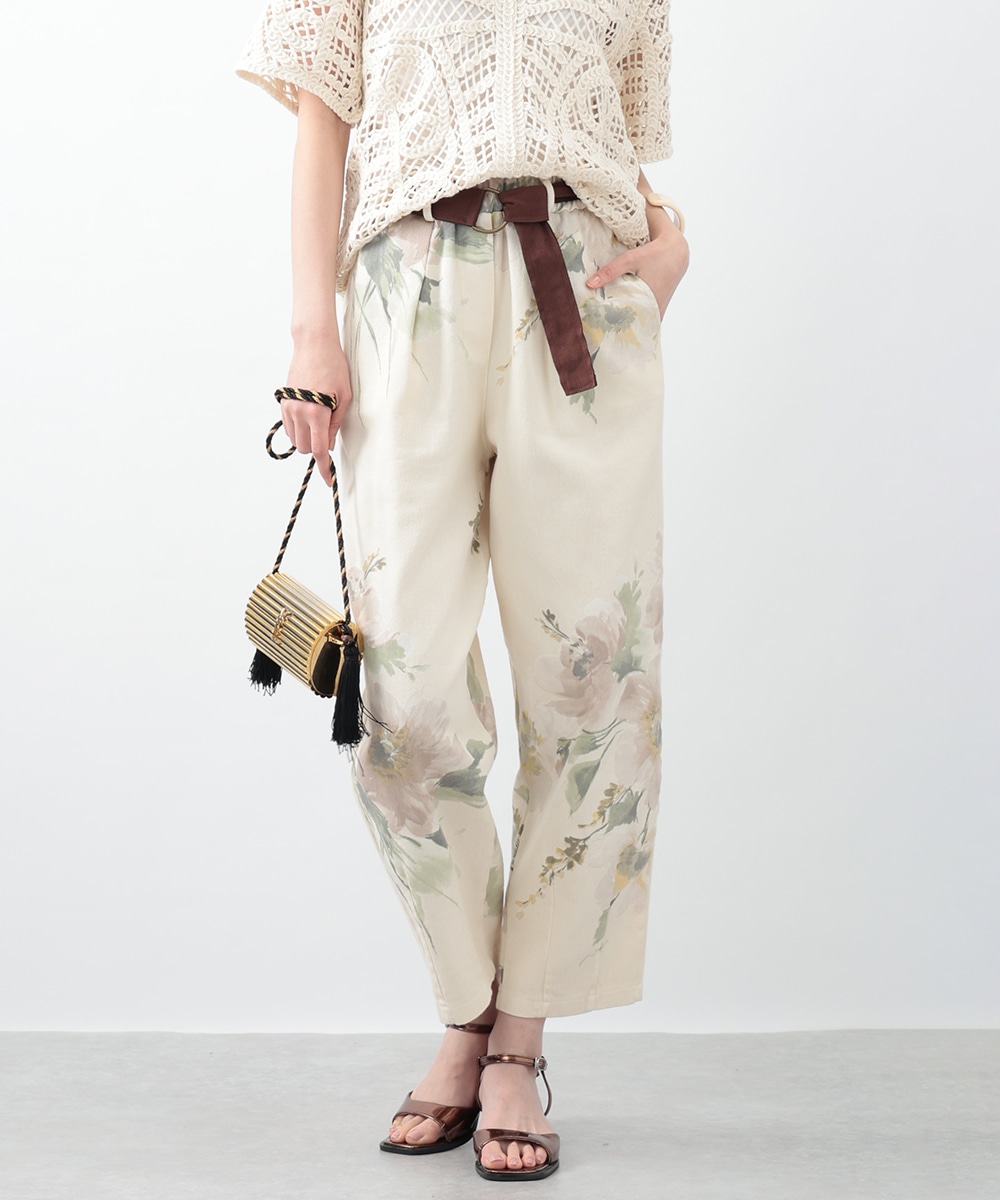 フラワーデニムパンツ