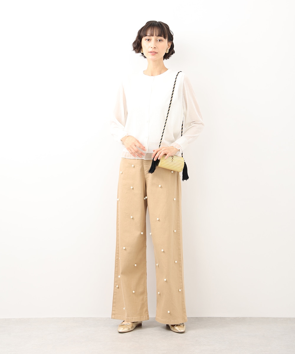 パール付きワイドデニムパンツ