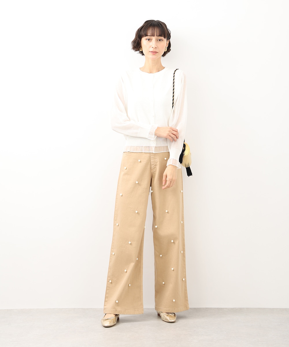 パール付きワイドデニムパンツ