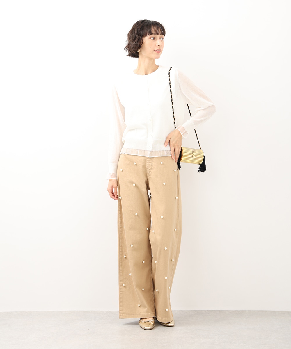 パール付きワイドデニムパンツ