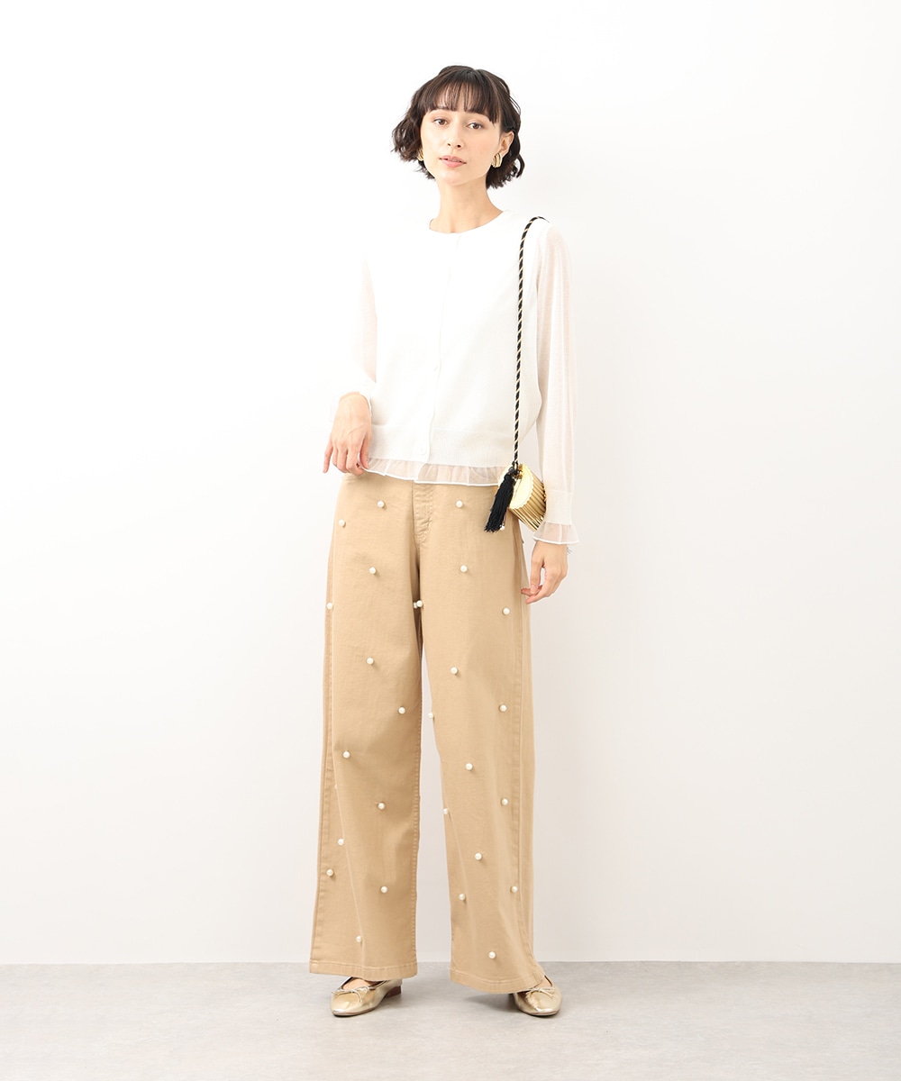 パール付きワイドデニムパンツ