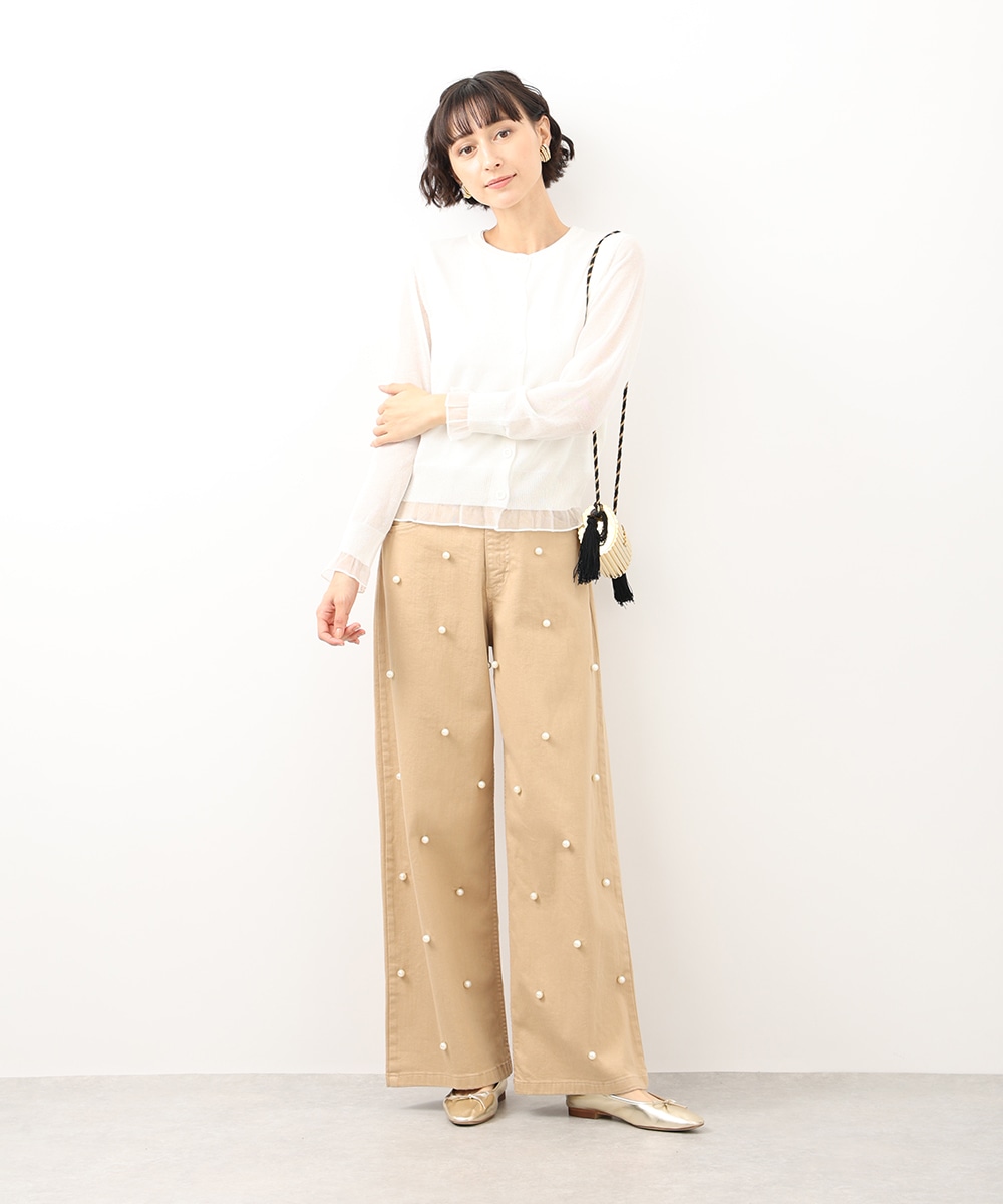 パール付きワイドデニムパンツ