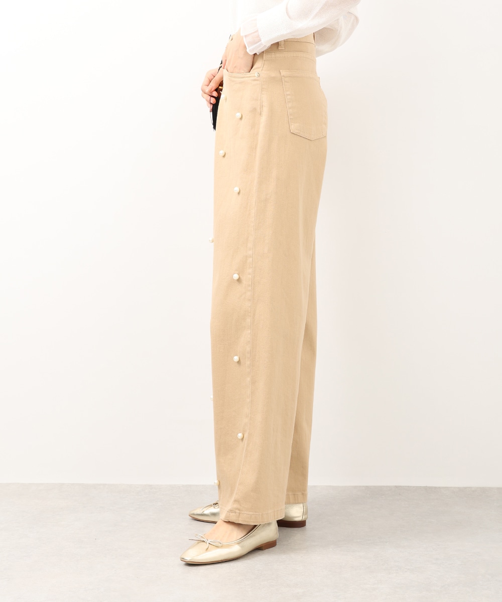 パール付きワイドデニムパンツ