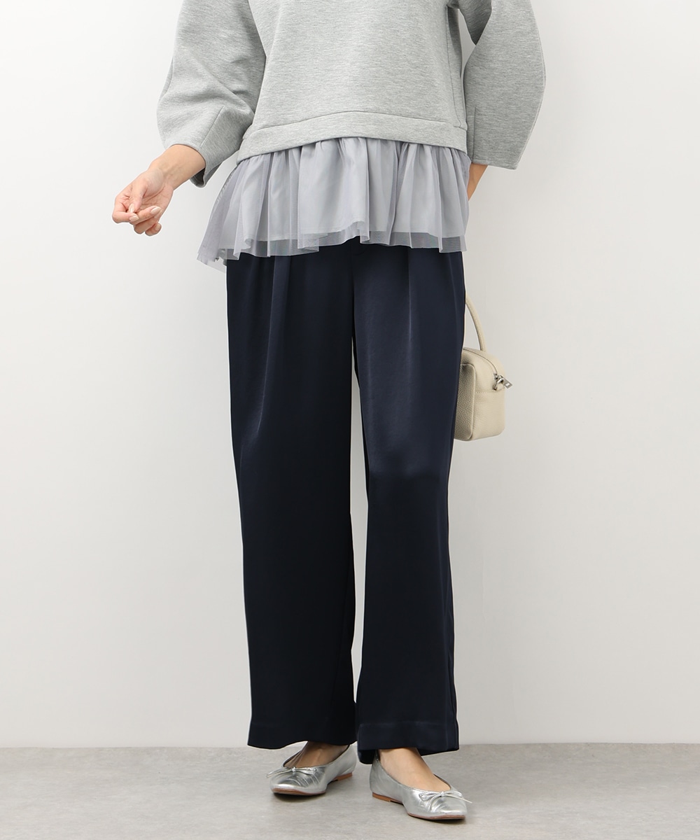 サテンタックワイドパンツ