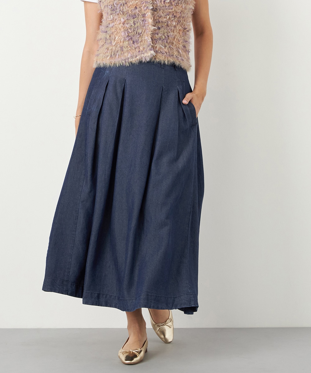  armoire capriceのタックデニムフレアスカート