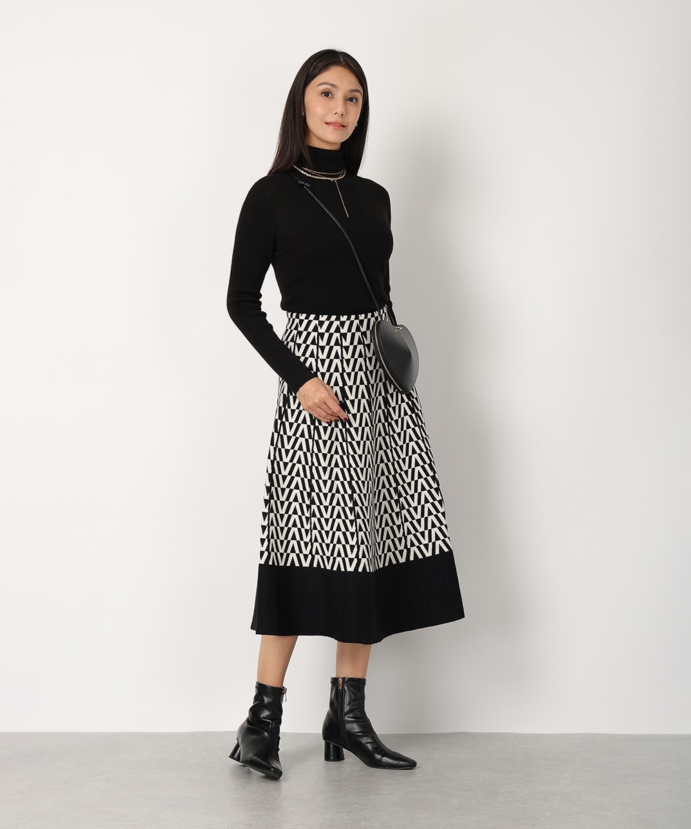 幾何学プリントパネルニットスカート