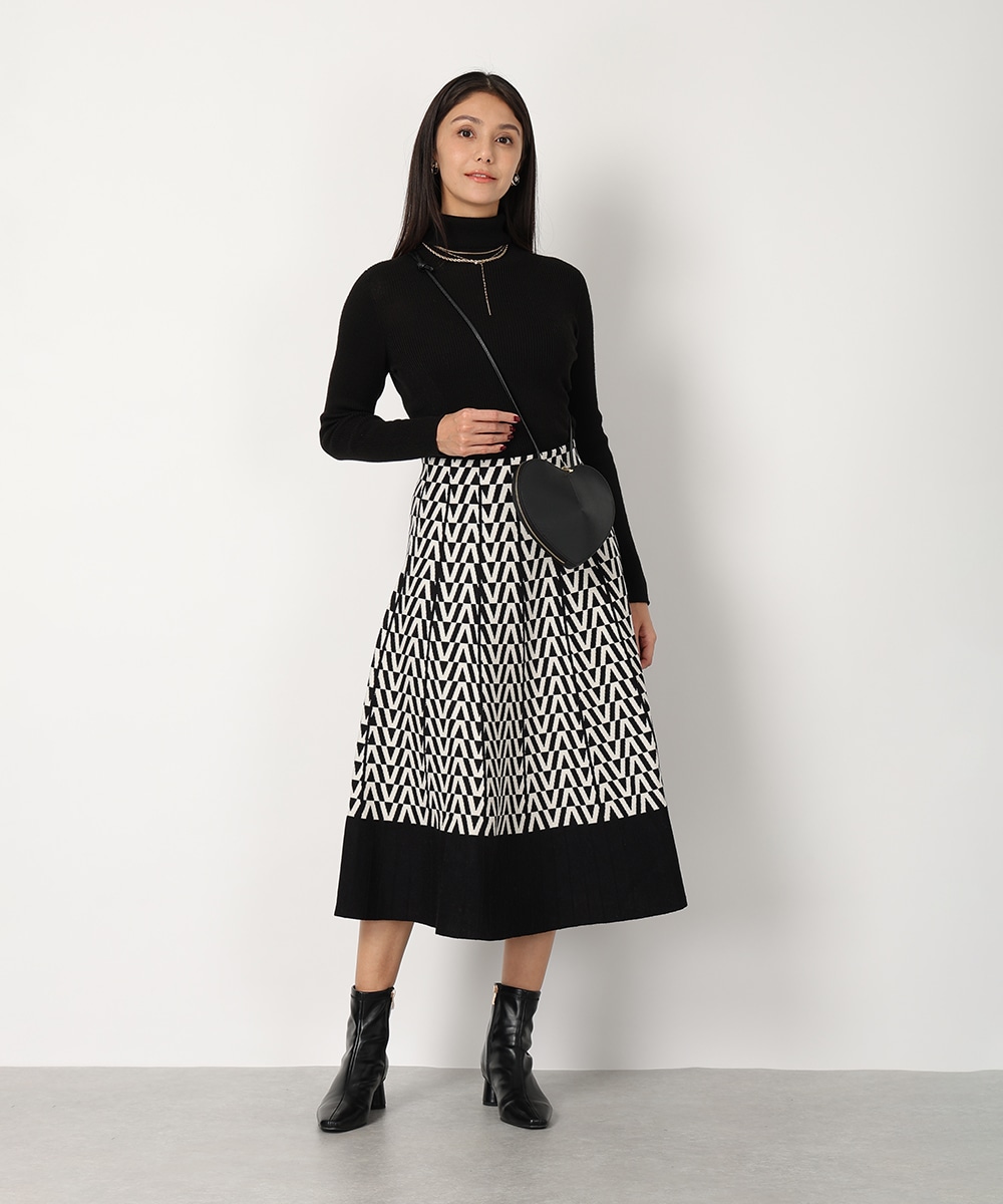 幾何学プリントパネルニットスカート