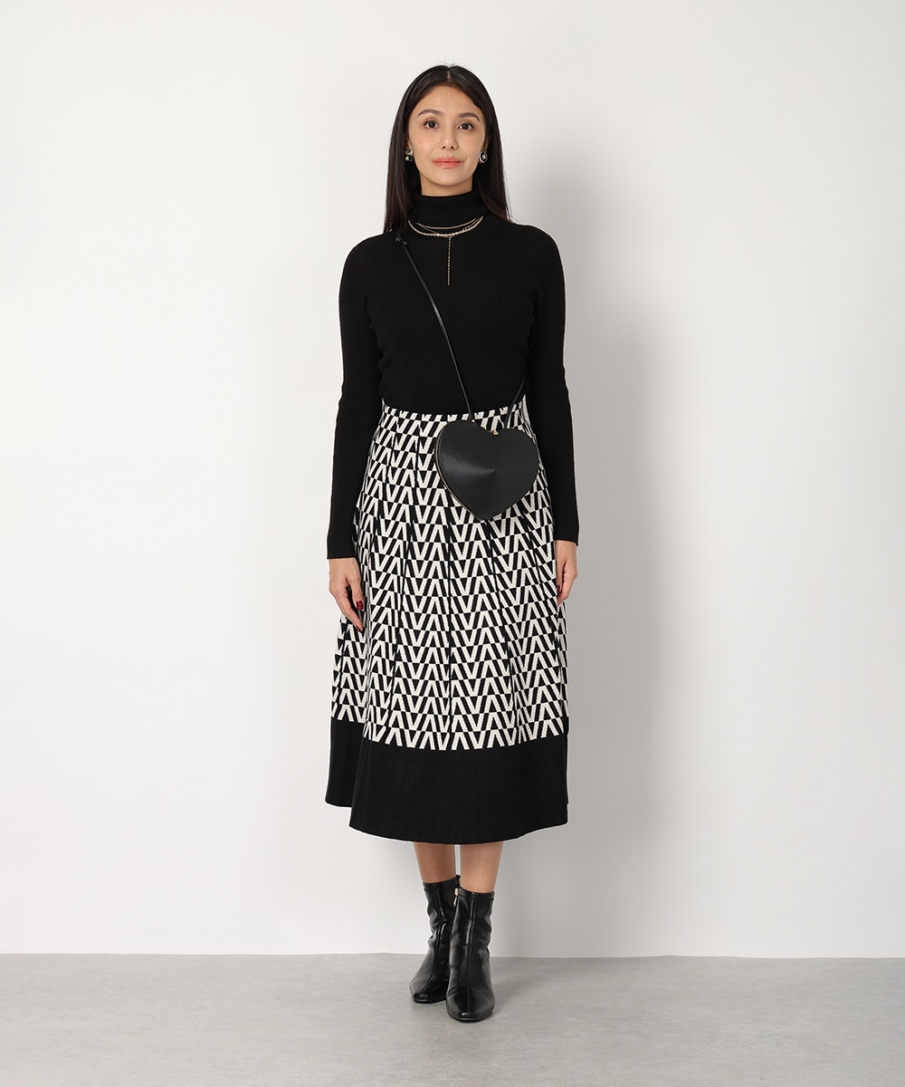 幾何学プリントパネルニットスカート