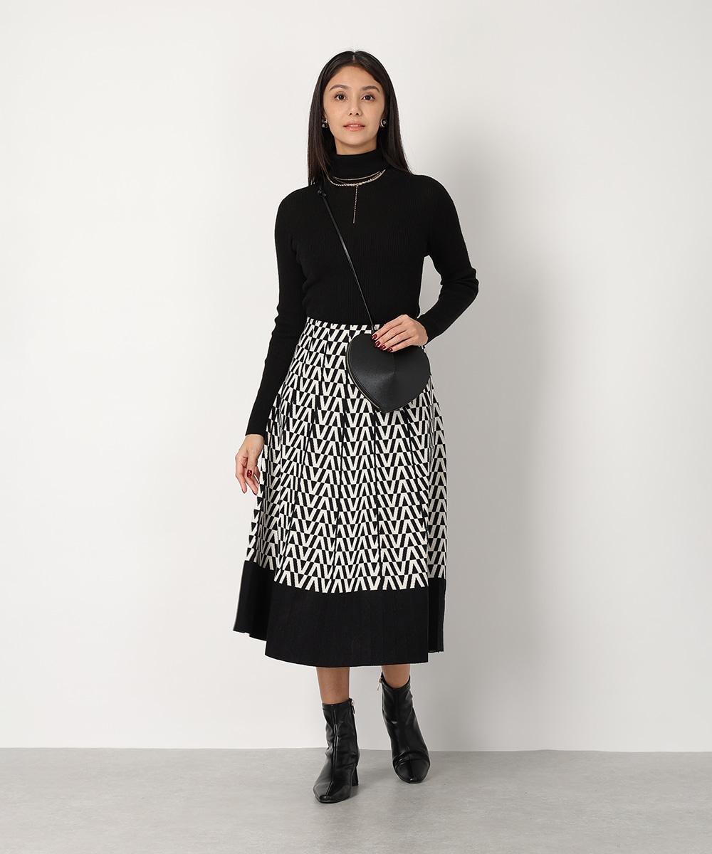 幾何学プリントパネルニットスカート