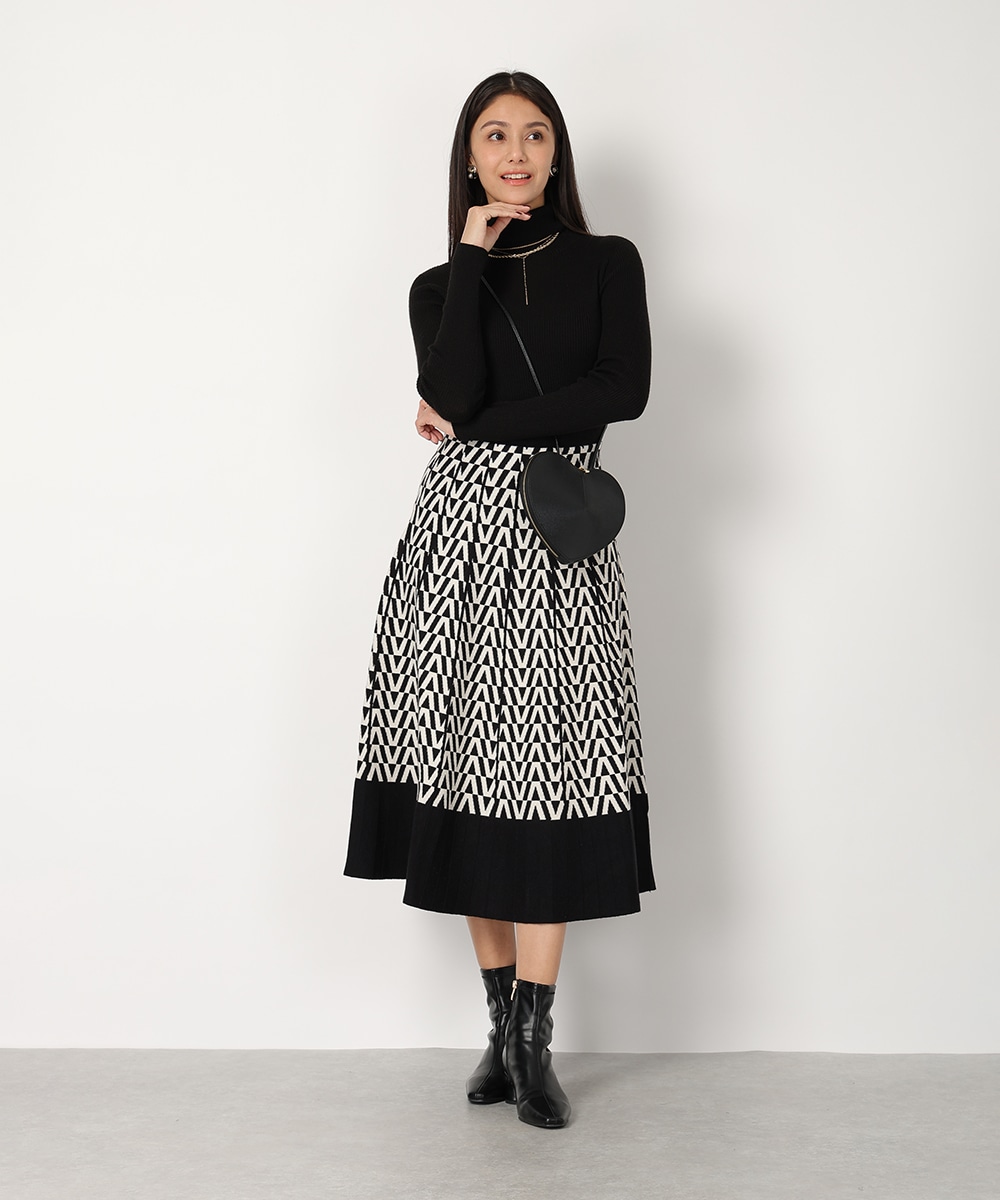 幾何学プリントパネルニットスカート