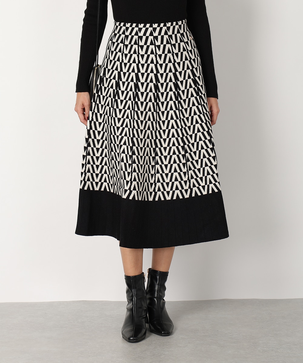 幾何学プリントパネルニットスカート
