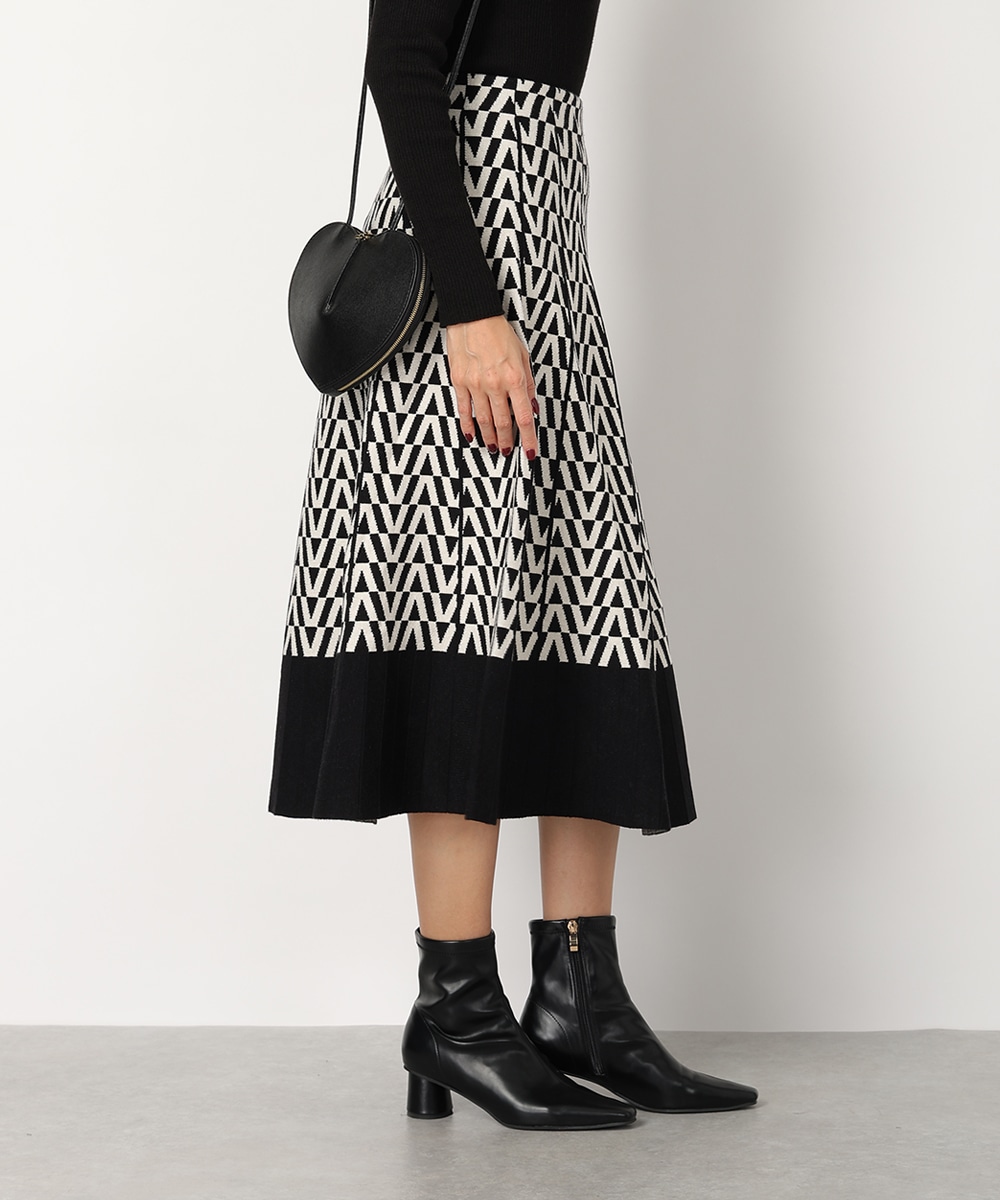 幾何学プリントパネルニットスカート
