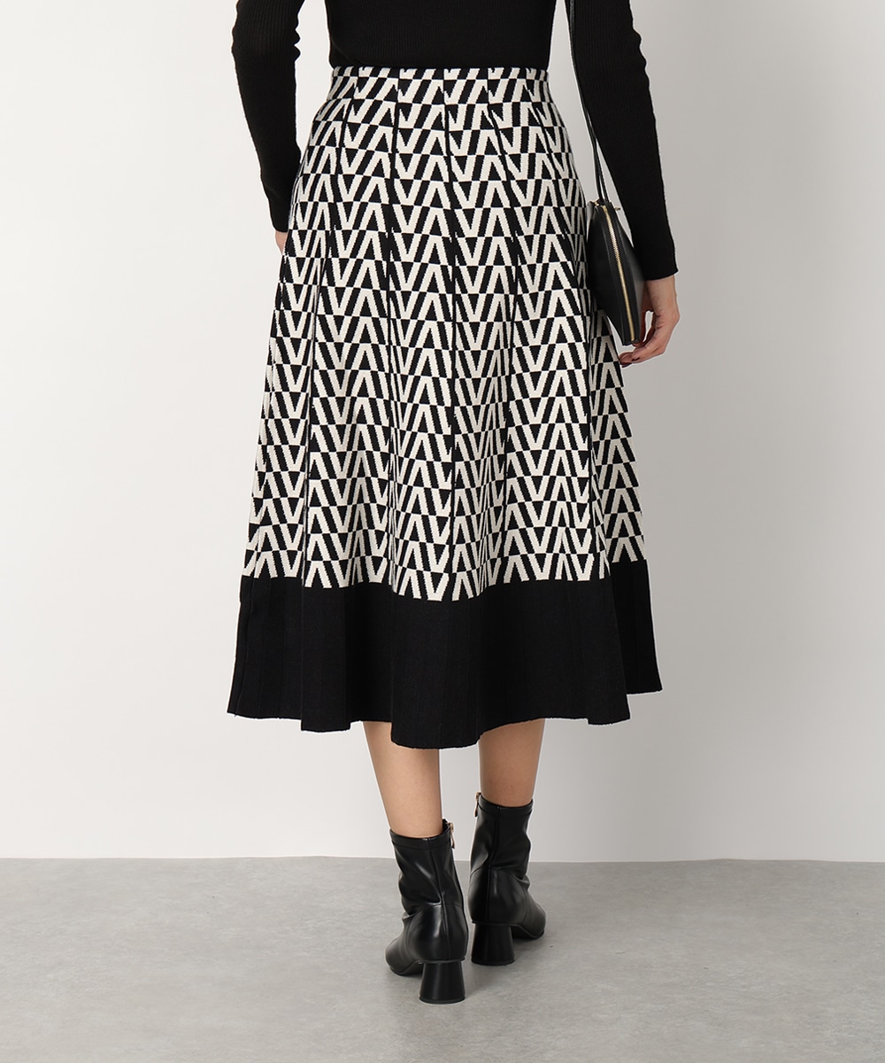 幾何学プリントパネルニットスカート