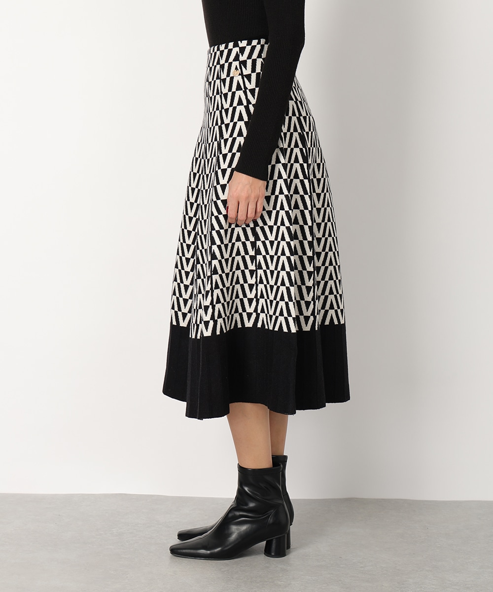幾何学プリントパネルニットスカート