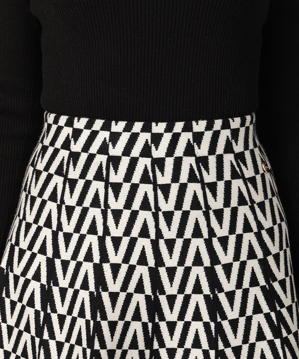 幾何学プリントパネルニットスカート