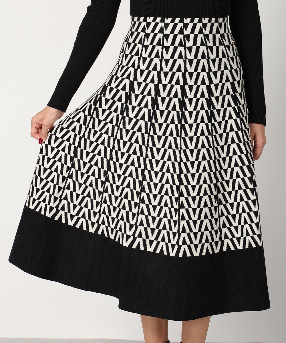 幾何学プリントパネルニットスカート