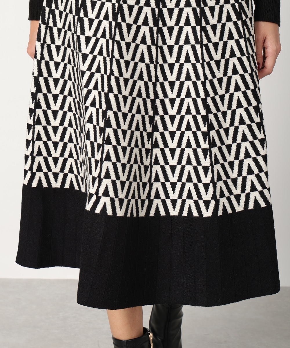 幾何学プリントパネルニットスカート