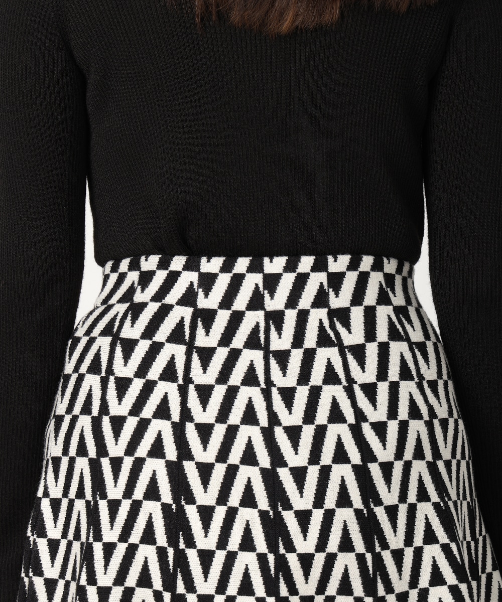 幾何学プリントパネルニットスカート