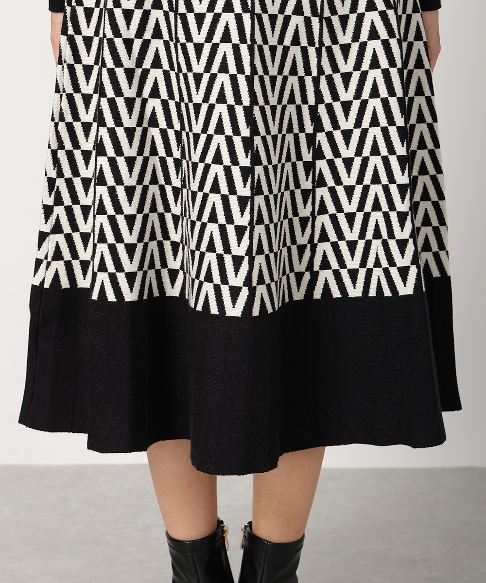 幾何学プリントパネルニットスカート