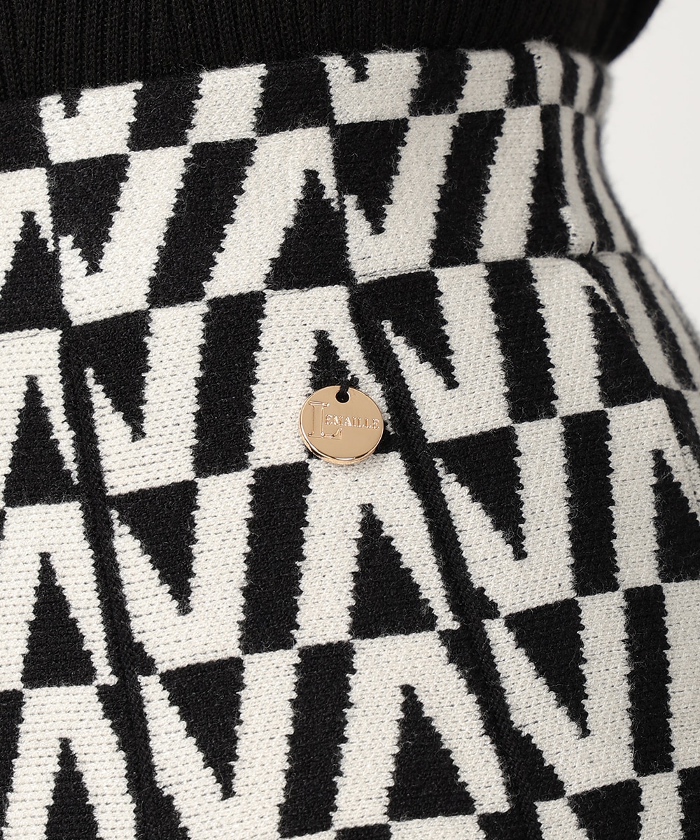 幾何学プリントパネルニットスカート