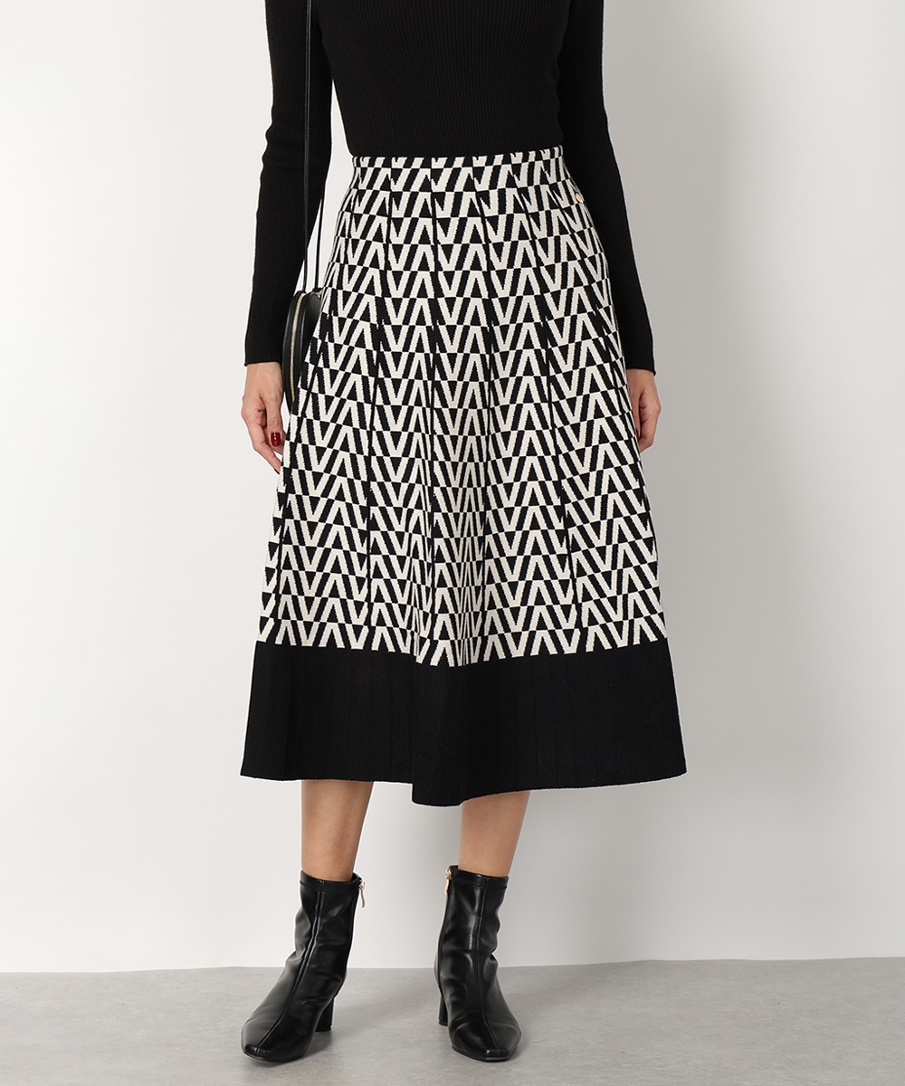 幾何学プリントパネルニットスカート
