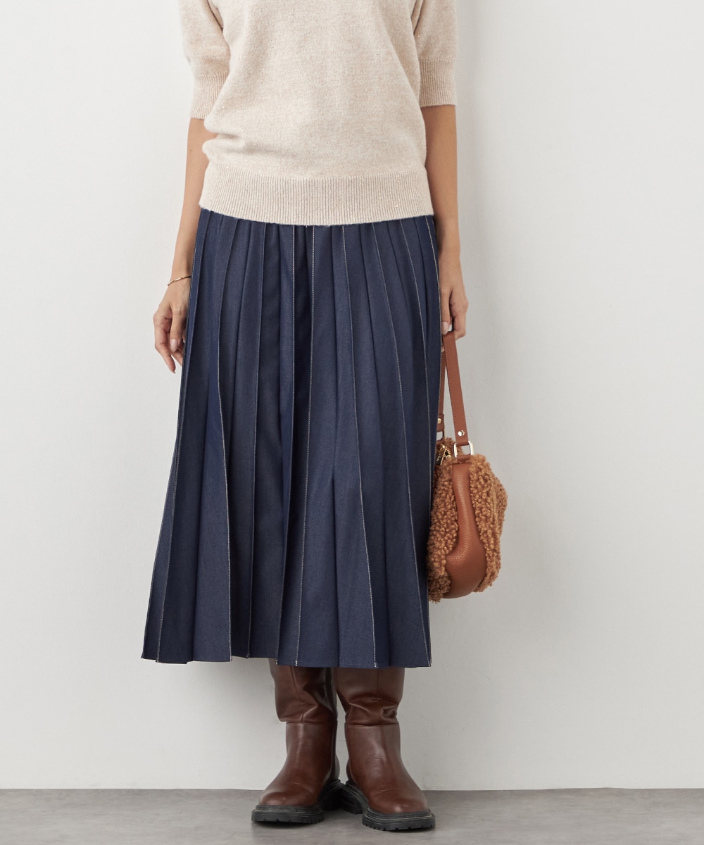 配色リブデニムライクスカート