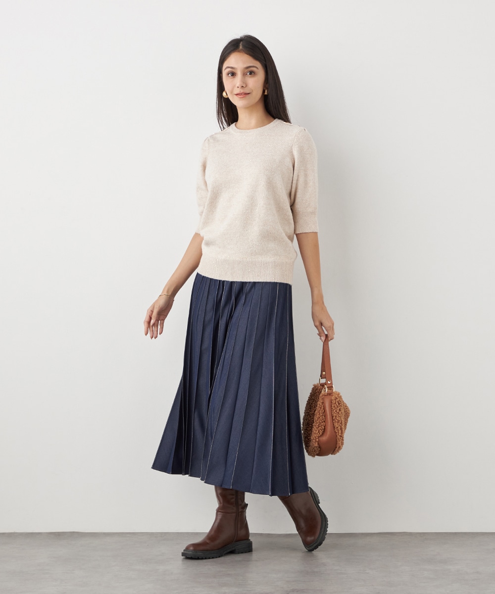 配色リブデニムライクスカート