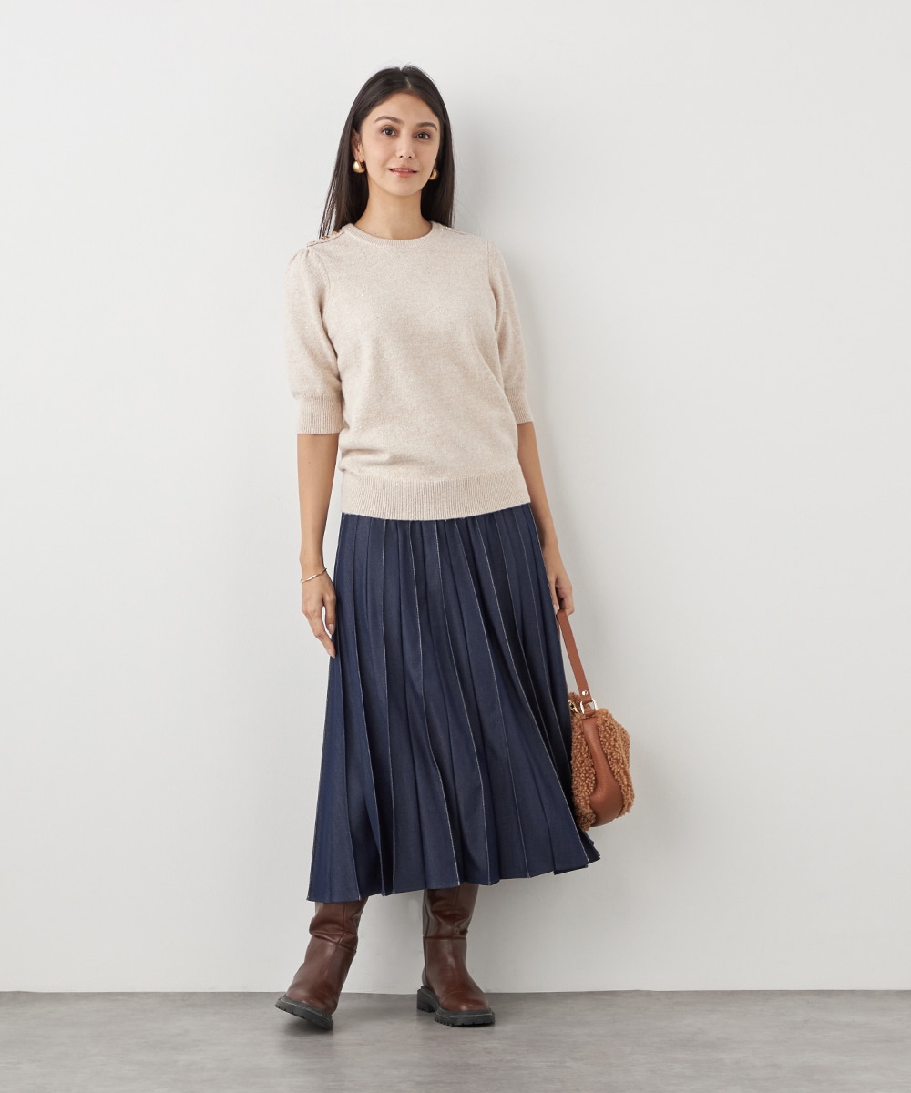 配色リブデニムライクスカート