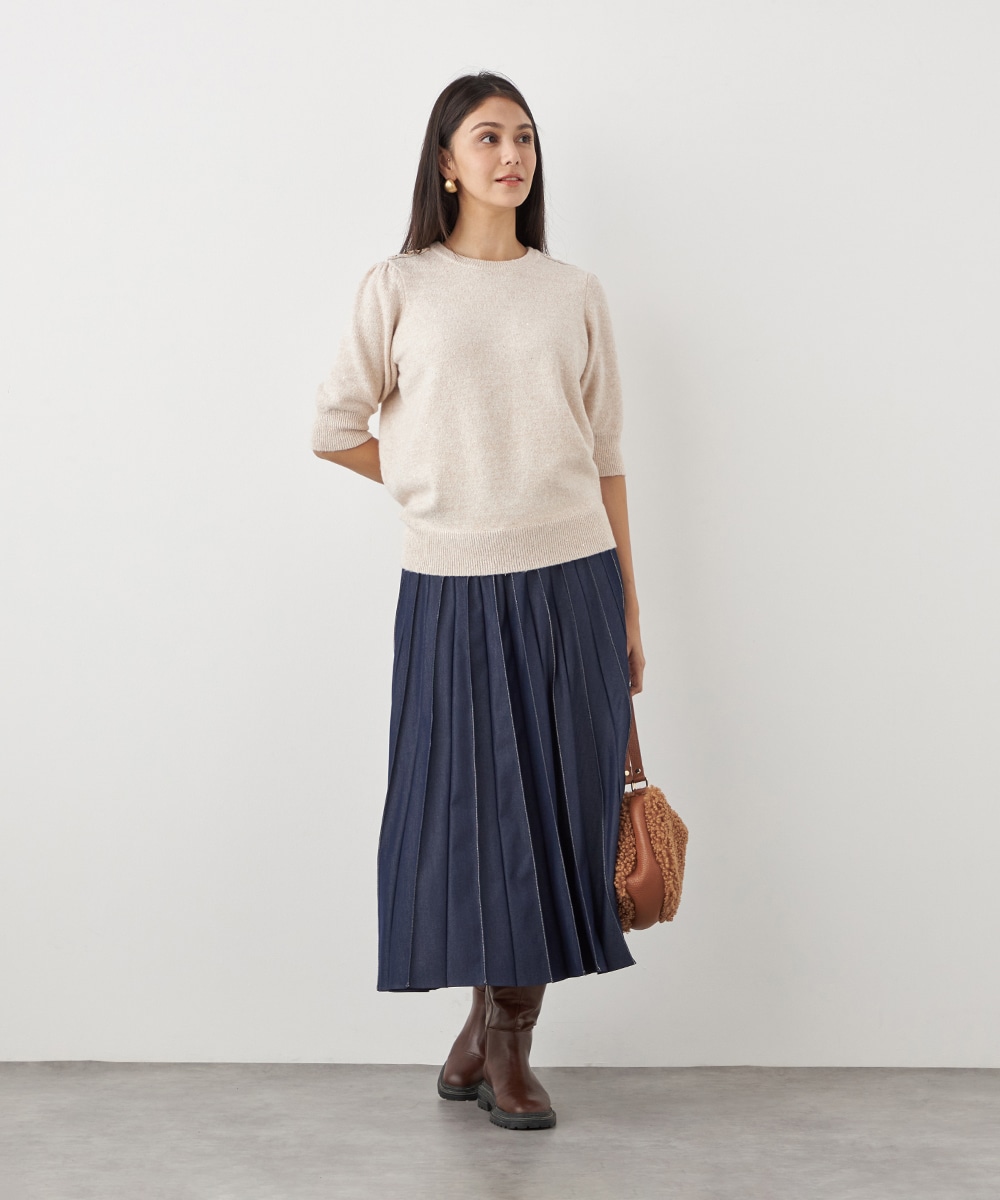 配色リブデニムライクスカート