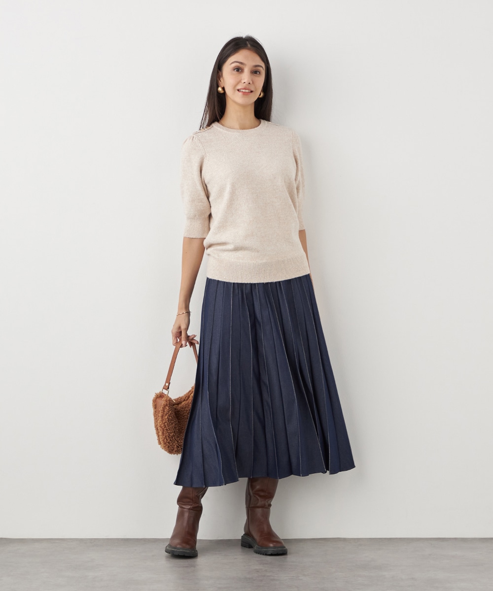 配色リブデニムライクスカート