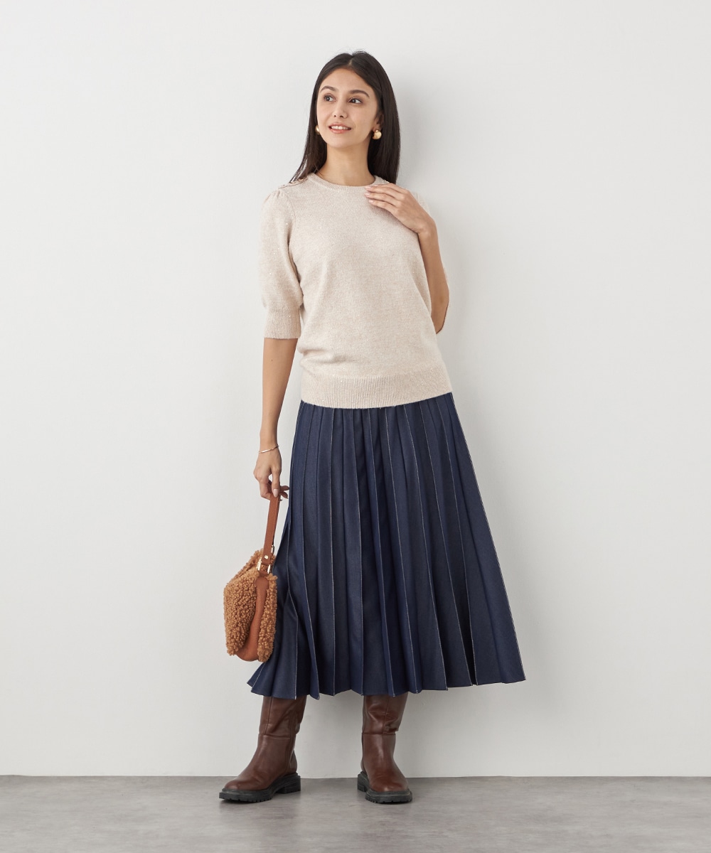 配色リブデニムライクスカート