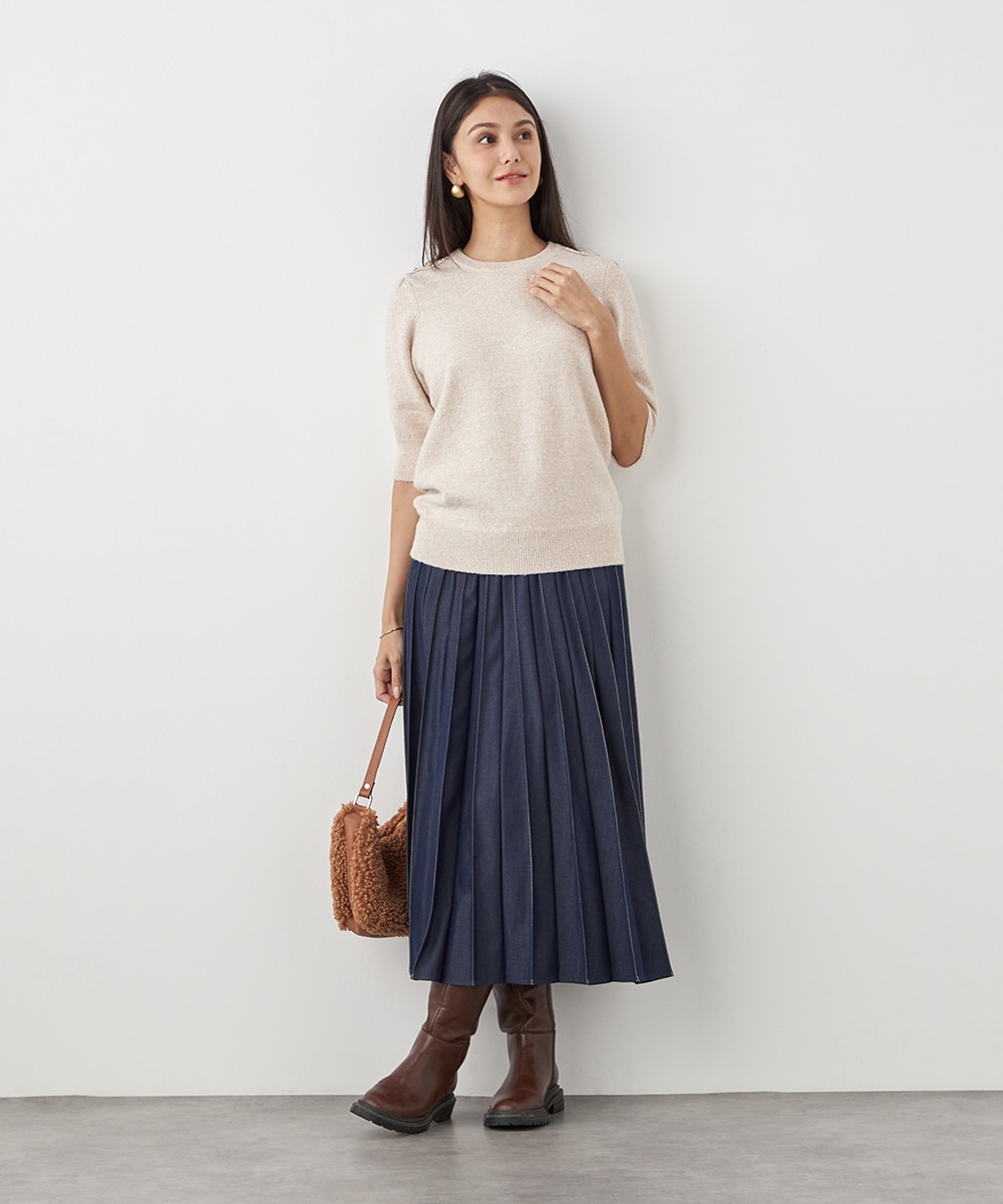 配色リブデニムライクスカート