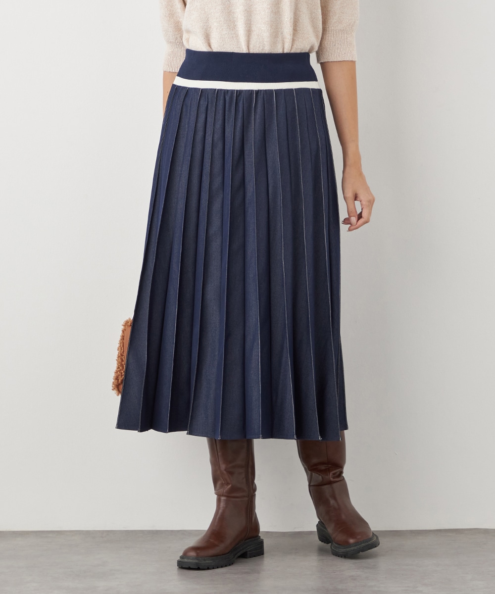 配色リブデニムライクスカート