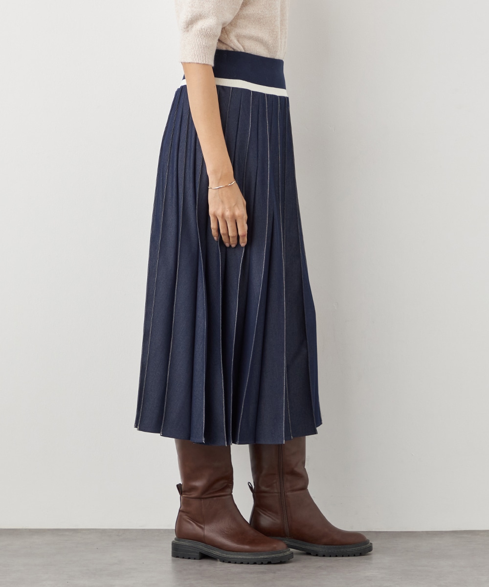 配色リブデニムライクスカート