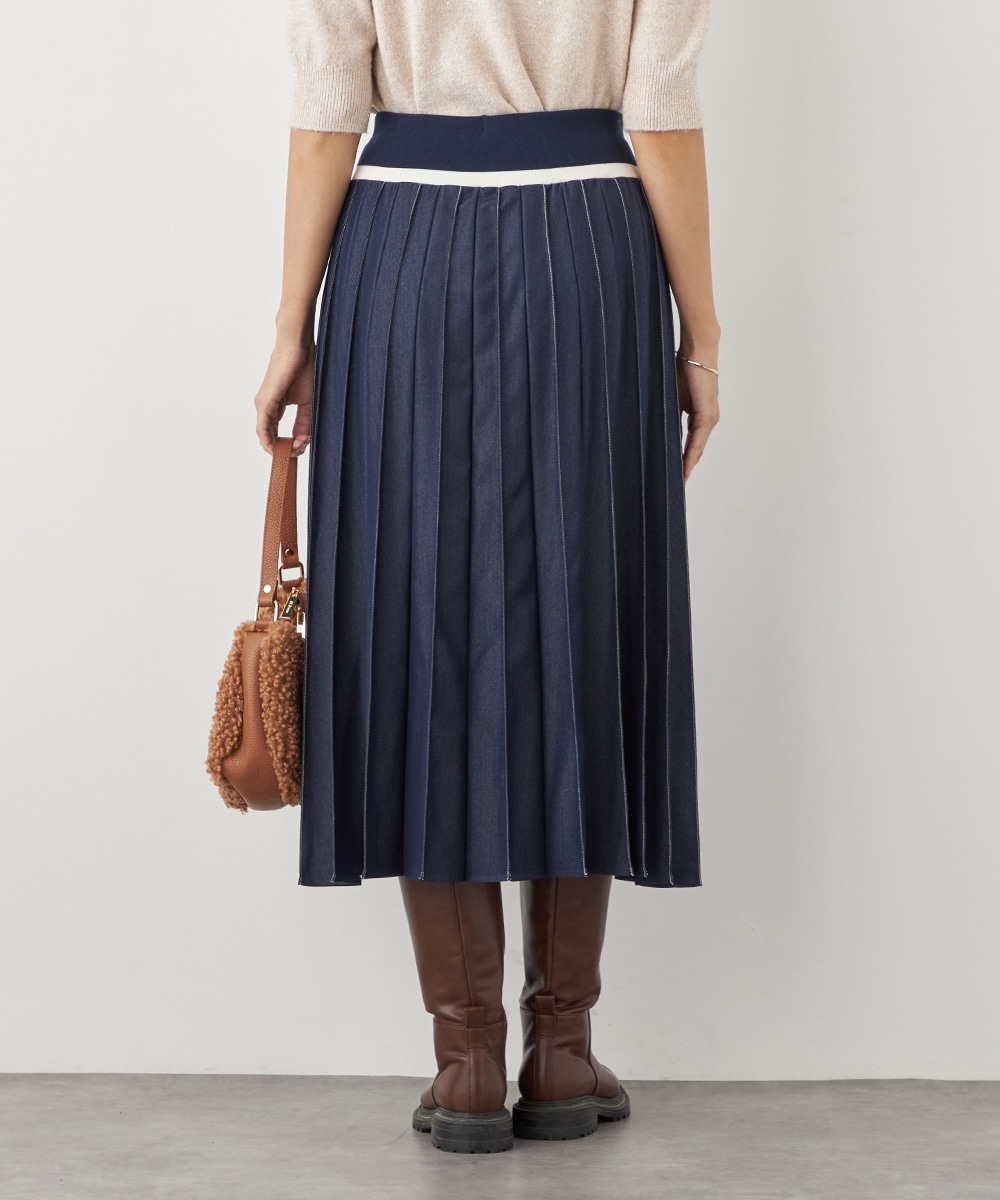 配色リブデニムライクスカート