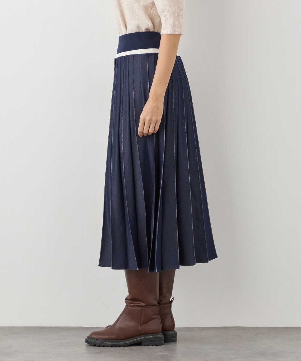 配色リブデニムライクスカート