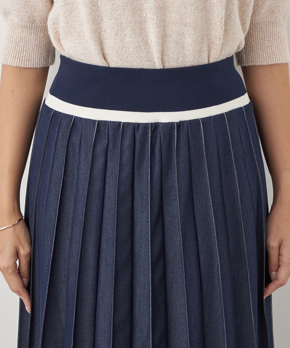 配色リブデニムライクスカート