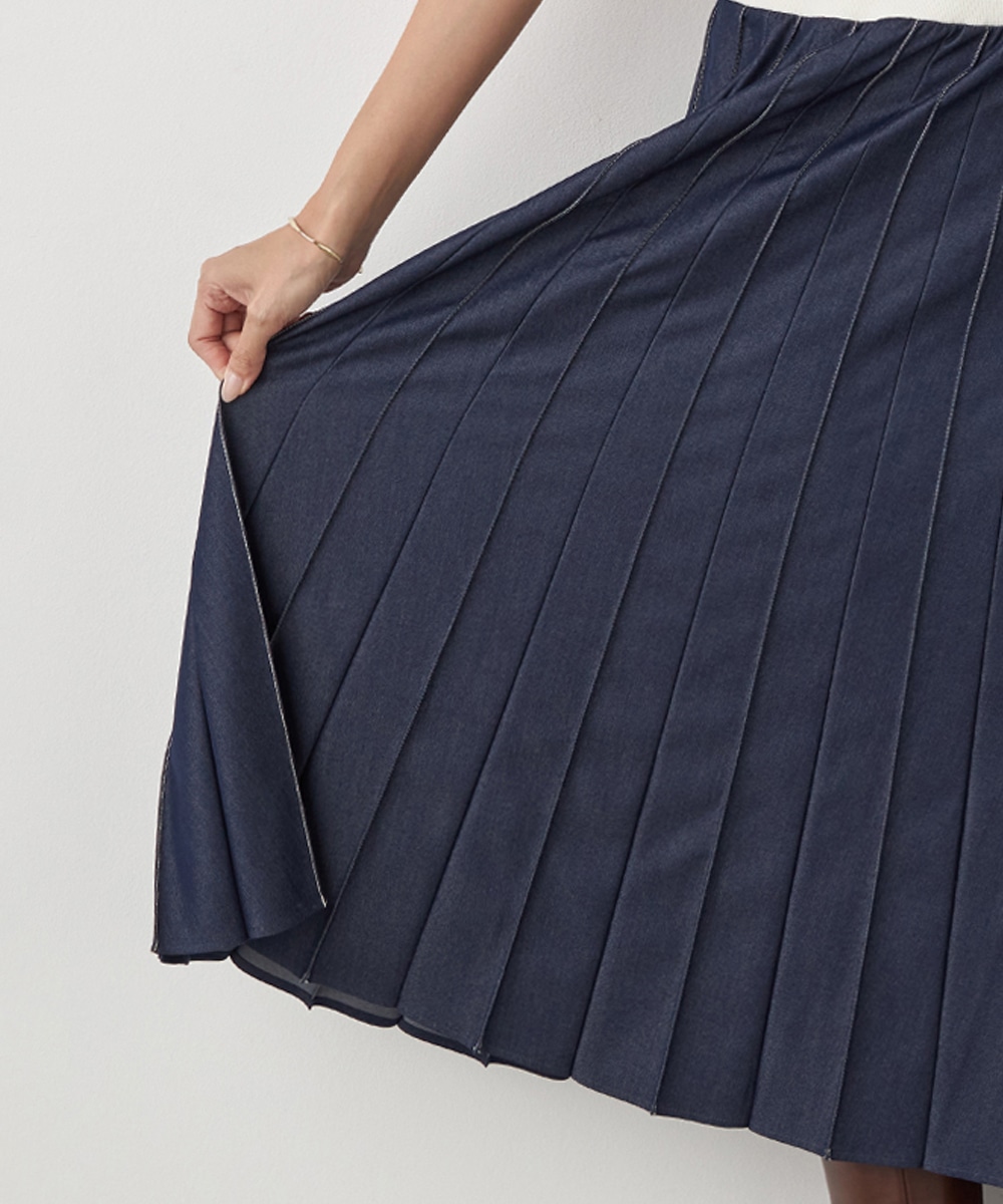 配色リブデニムライクスカート