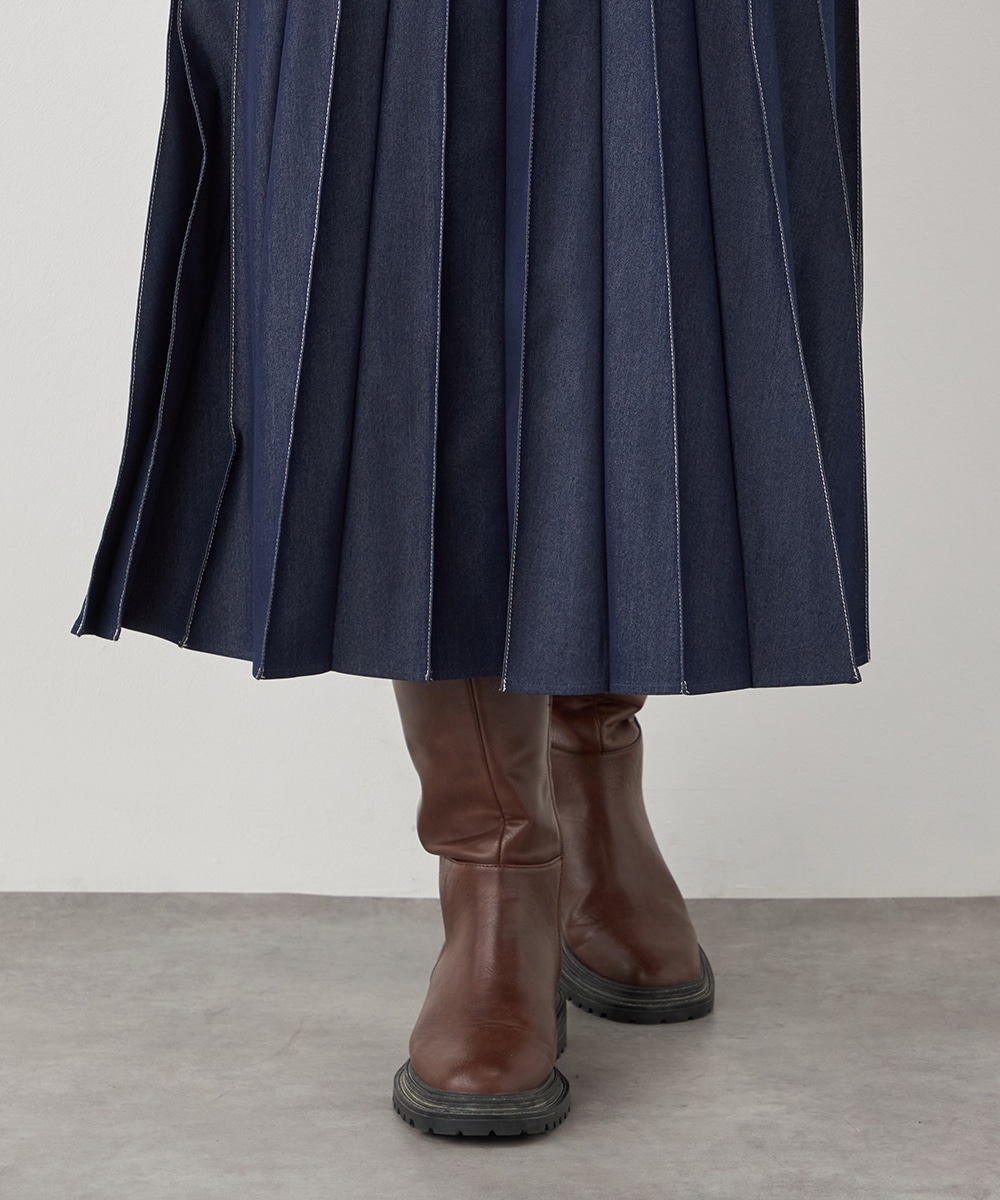 配色リブデニムライクスカート