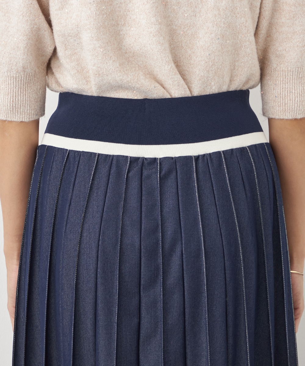 配色リブデニムライクスカート