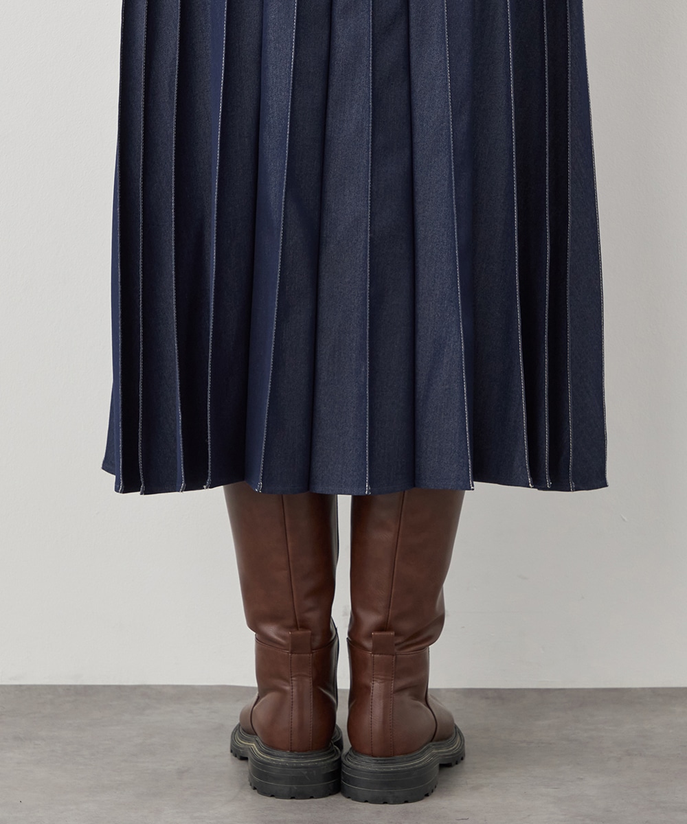 配色リブデニムライクスカート