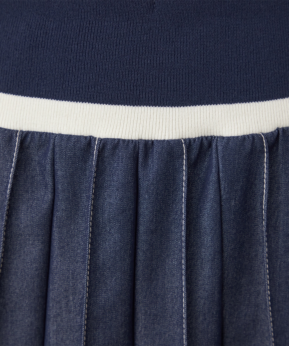 配色リブデニムライクスカート