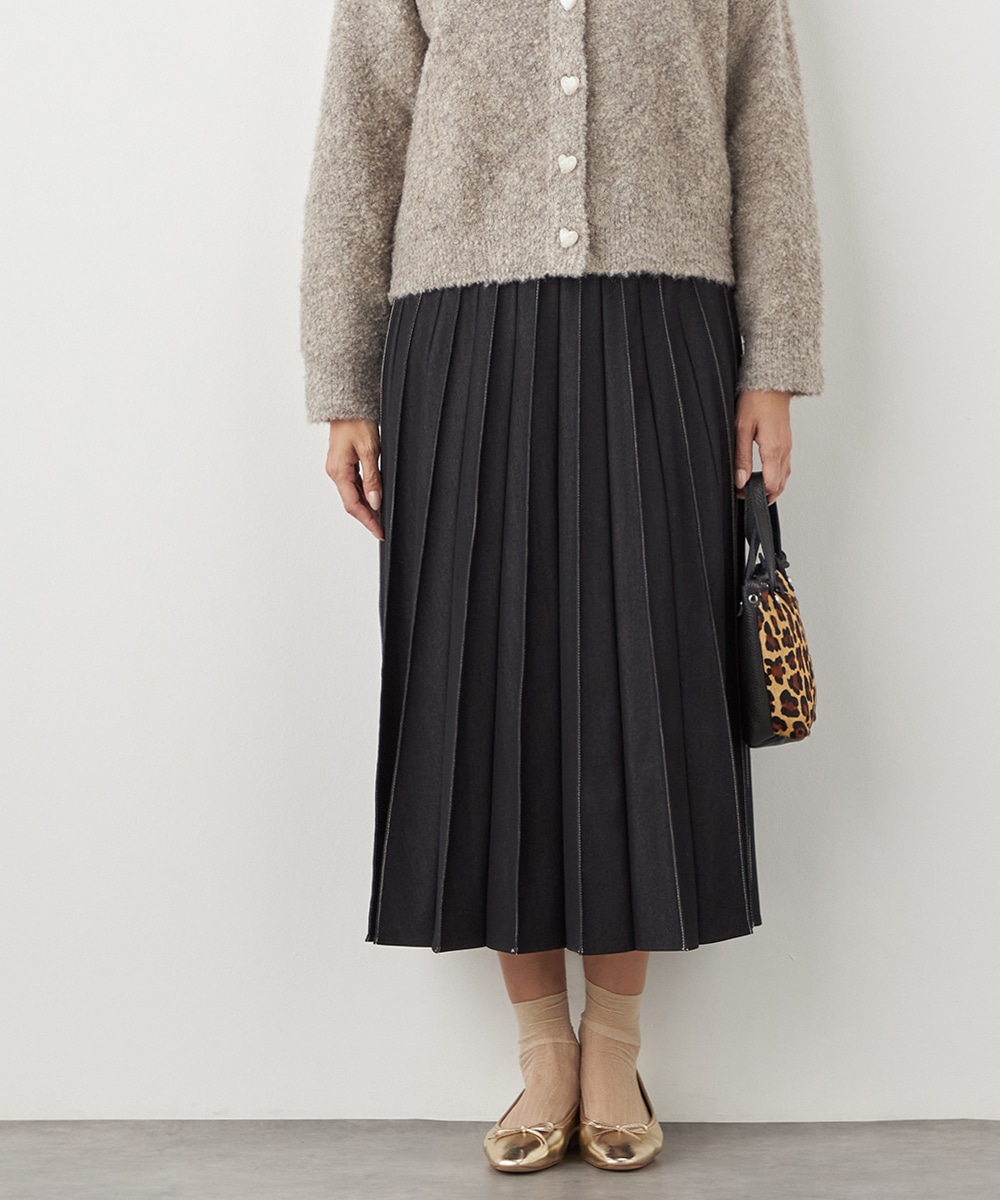 配色リブデニムライクスカート