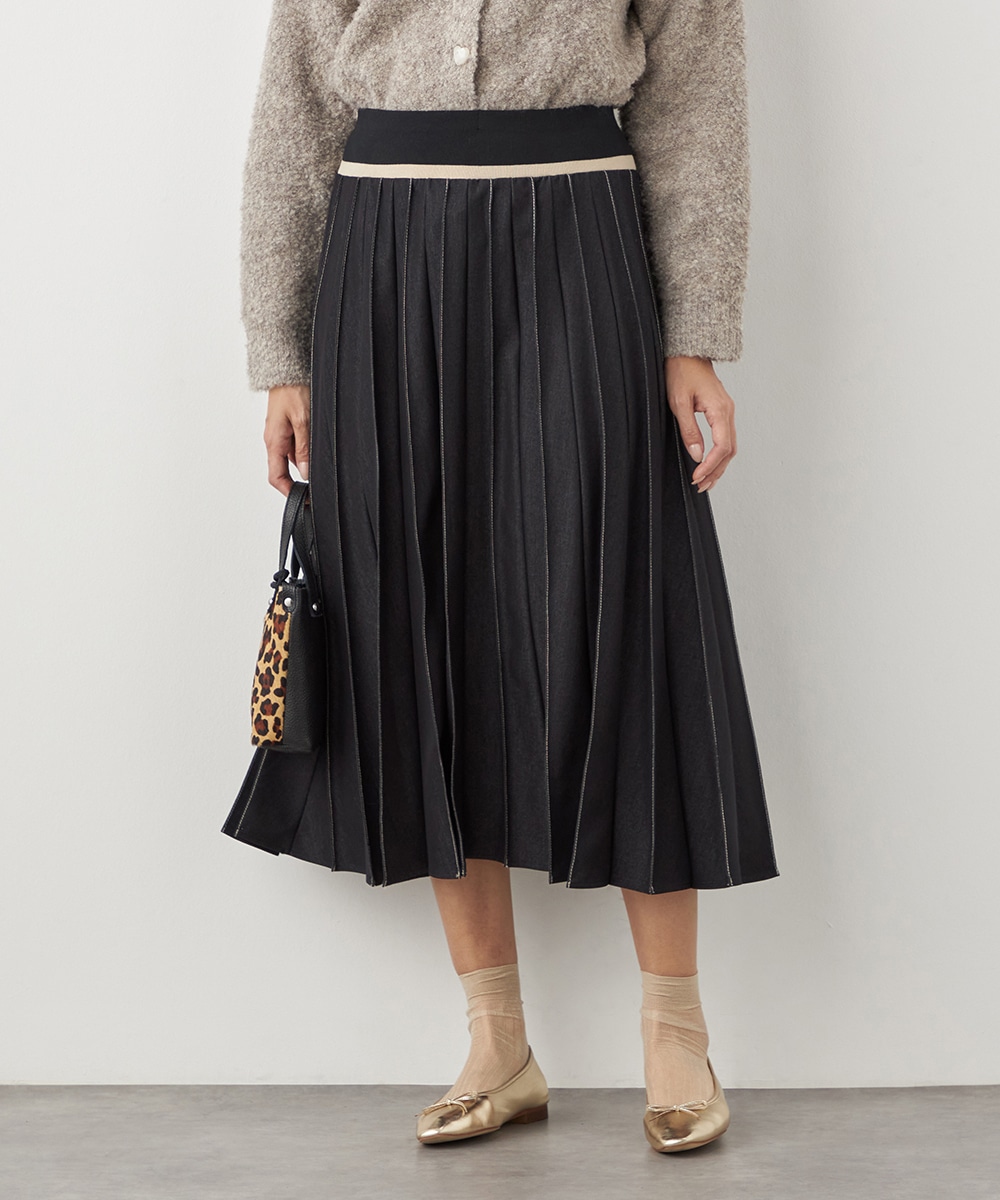 配色リブデニムライクスカート